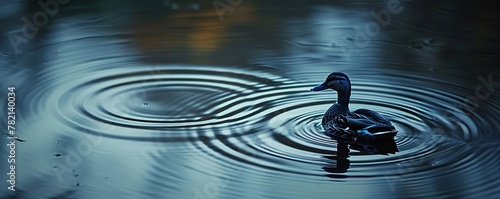 A single duck's foot, making ripples in a calm water surface