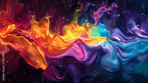 Colorful abstract wave patterns with a glossy texture, resembling vibrant psychedelic paint in motion.