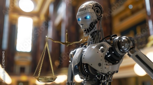 AI robot with law scale and 3D rendering of internet law concept