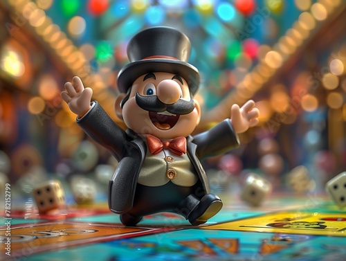 Monopoly man in a 3D render, classic board game icon