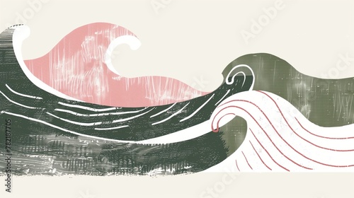 Meditation concept illustration, depicting a restless mind with stylized waves symbolizing the flow of thoughts.