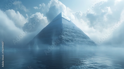 An illustration of a pyramid with deep sea. 3D Illustration. Concept Art. Realistic Illustration. CG Artwork for a video game. Natural Scenery.