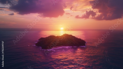 A beautiful island in the middle of the ocean at sunset. Perfect for travel and nature concepts
