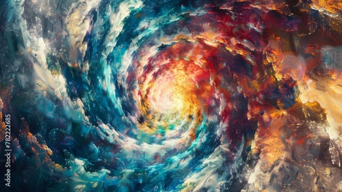 Galaxy Vortex in Intense Colorful Collision - A stunning representation of a cosmic event, with colors swirling to form a galaxy vortex