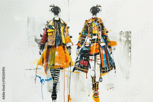 a fashion sketch displaying cutting-edge trends in contemporary clothing design.