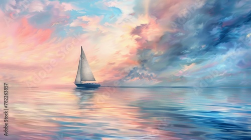Sailing boat on serene water at sunset