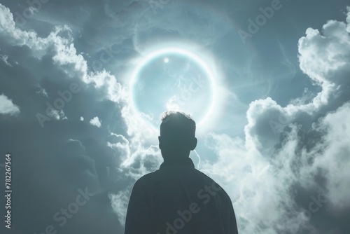 Gloria, A halo like optical phenomenon surrounding the observers shadow on clouds or fog