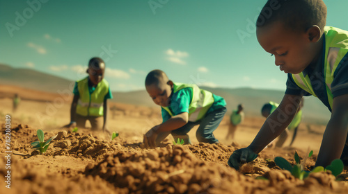 Children planting seeds, a sense of immediacy and hope for a greener, more sustainable future.