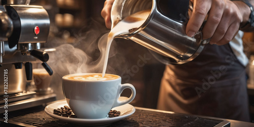 coffee maker pouring cappuccino coffee
