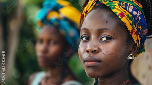 Women of Haiti. Women of the World. A portrait of a young woman with a colorful headscarf, with another woman slightly out of focus in the background, conveying cultural beauty #wotw