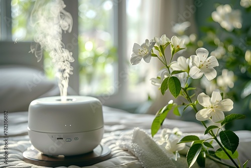 Refreshing Aroma Diffuser Elevating the Ambiance of a Cozy Bedroom