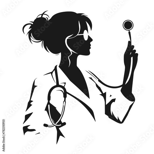 Doctor 🧑‍⚕️. Flat vector style character, Healthcare illustration. Black and white silhouette vector isolated on white background 