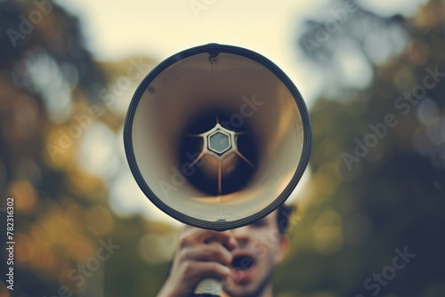 Close-Up of Megaphone Projecting Sound Towards Viewer