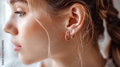 Profile of Young Woman with Gold Earrings - Beauty Close-Up