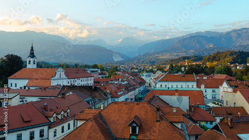 Mountains and Red Roofs of Kamnik Town under the Kamnik-Savinja Alps, Slovenia