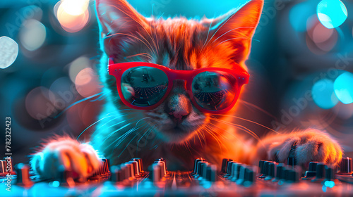 The Wildest Night Club Scene with DJ Cat with sunglasses and His 3D Music