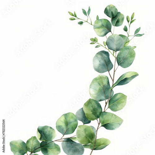 Banner floreale verde acquerello con foglie e rami di eucalipto cornici di foglie isolate su sfondo bianco