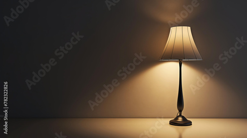 A beautiful lamp on a table in a dark room. The lamp is the only source of light in the room. The light from the lamp is warm and inviting.