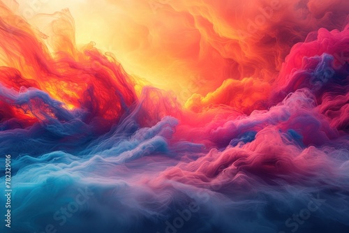 Energetic abstract painting of colorful clouds
