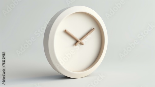 Beige analog clock isolated on white background. Minimal design. 3D rendering.