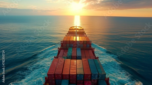 Aerial view of container cargo ship. Logistic and transportation concept.