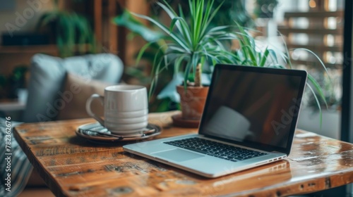 Laptop Computer on Wooden Table