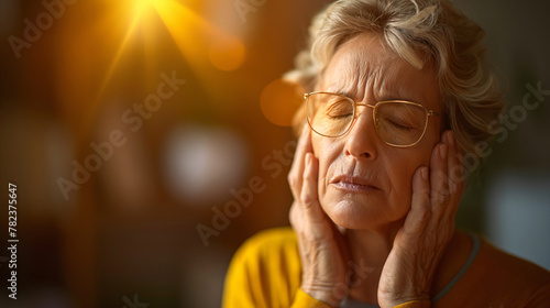 Portrait of middle-aged woman, menopause hot flash concept