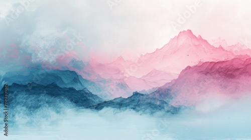Abstract, minimalistic artwork in white, Pink Lady, and Sky Blue, with imperial references and negative space. Raw style, 169 aspect ratio.