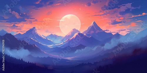 Gentle Coral Abstract Mountain Sunset Landscape Generative AI