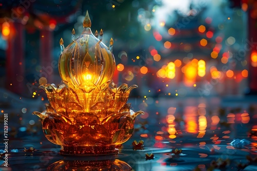 Glowing Lotus Ornament - Ethereal Songkran Festival in Thailand