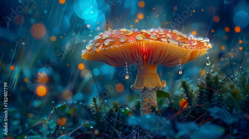 Enter a realm of enchantment and wonder, where a luminous backlit glowing forest mushroom is captured in mesmerizing detail through macrophotography.