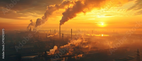 Industrial Dawn: Emission Control Efforts at Work. Concept Air Pollution, Environmental Protection, Factory Regulations, Green Technology, Air Quality Control