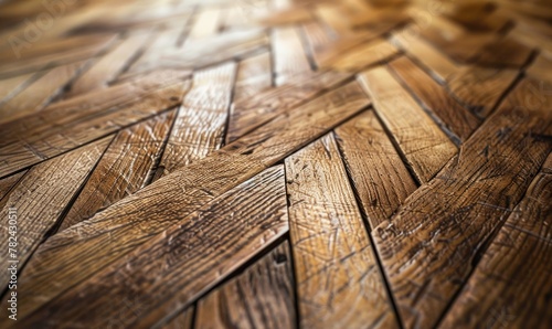 closeup view of intricate parquet flooring in warm oak wood