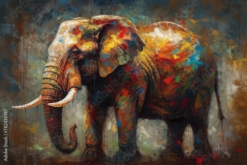 Vibrant Elephant Masterpiece in Oil on Canvas Generative AI