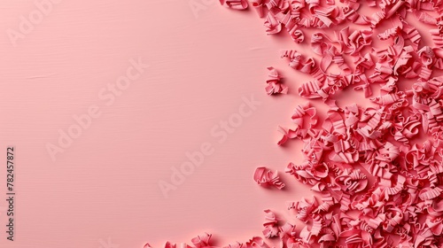 Pink woodchips on a monochromatic background.