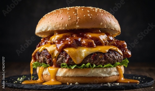 Tasty Burger With Melting Cheese and BBQ Sauce