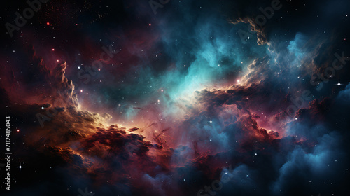 vast expanse of space filled with nebulous clouds and bright star clusters