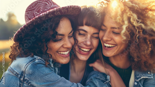A group of young women standing together in an embrace, displaying warmth and friendship