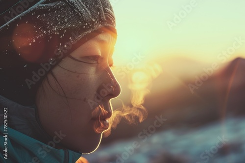 The silhouette of a person in a hood captured during golden hour, with a warm, sunlit ambience
