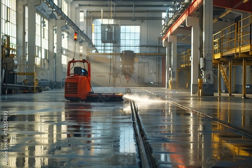 Professional daytime cleaning concept in industrial premises for hygiene and quality control