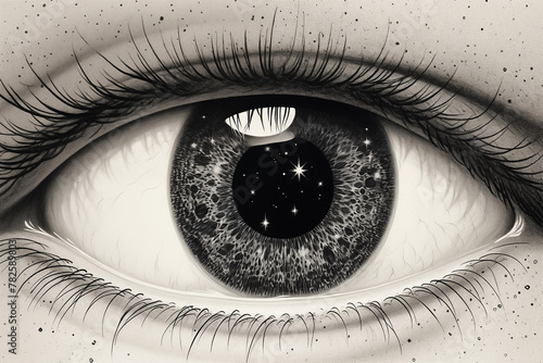 detail of eyeball with stars in it