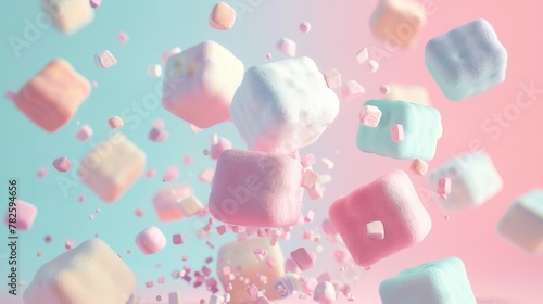 A fluffy marshmallow in a pastel color scheme d style isolated flying objects memphis style d render AI generated illustration