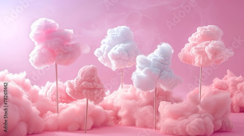 An array of cotton candy in pastel hues d style isolated flying objects memphis style d render AI generated illustration