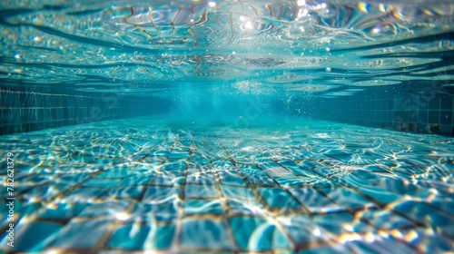 Clear water showing the tiled bottom of the pool AI generated illustration
