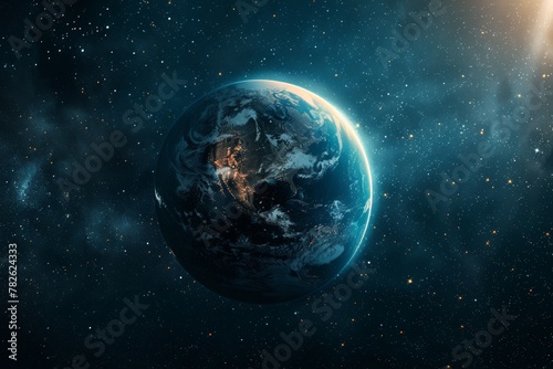 Futuristic technology. stars and planets around the globe earth, advanced technological concept