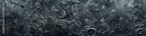A detailed view of the moons surface featuring various craters and textures. Banner. Background.