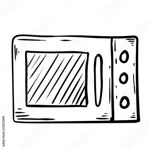 doodle style cartoon of microwave icon, vector illustration