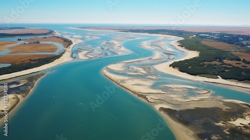 Isla Cristina carreras river mouth drone aerial view in Huelva of Andalusia Spain