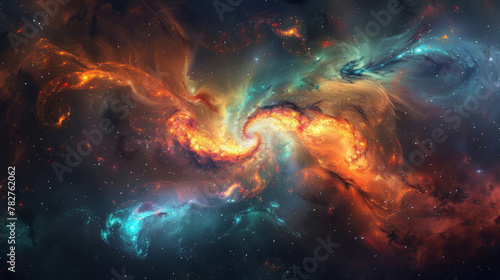 A mysterious nebula swirls with vibrant colors and gaseous clouds. . .