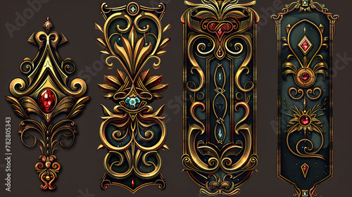 Ornate medieval fantasy emblems. Fantasy jewels and shields banners for online gaming